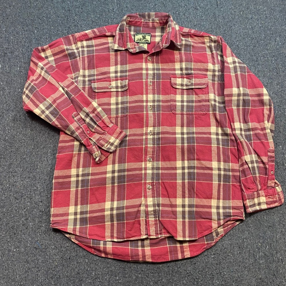 Field Stream Flannel Shirt Sz XL Tall Mens Red Plaid Grunge Workwear Button Down